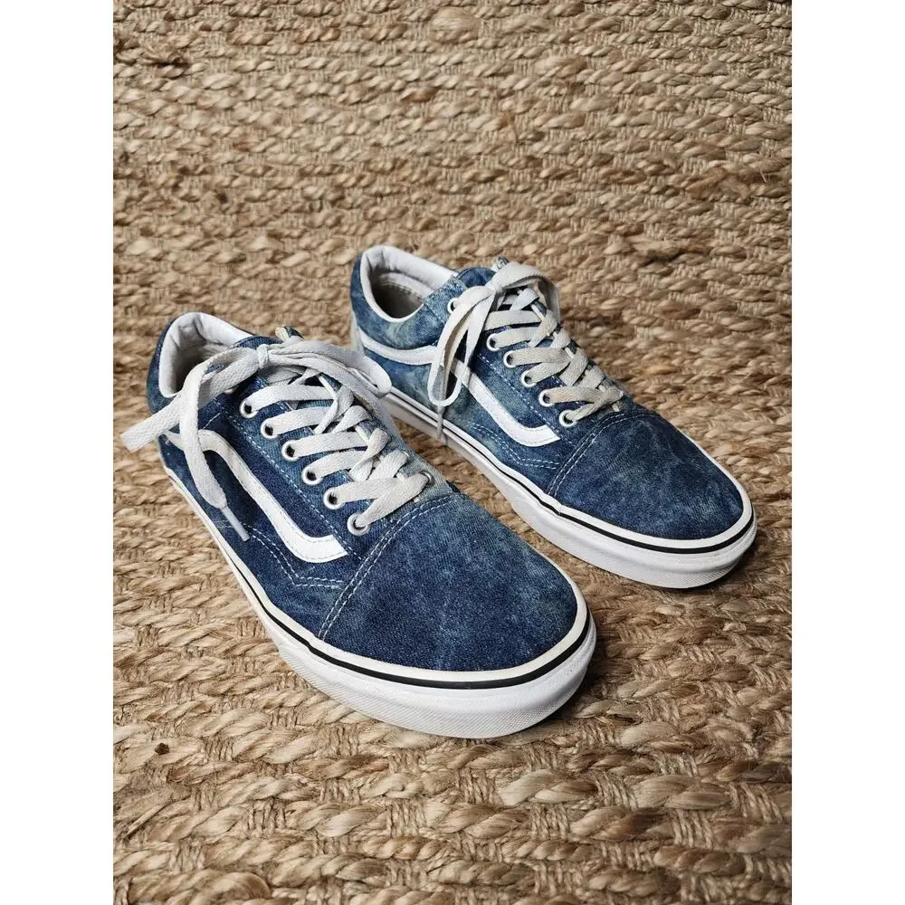 Vans Off The Wall Blue Denim Shoes Women's Size 10.5 Men 9 Sneakers Skater